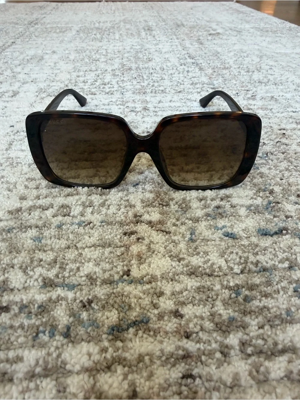Gucci Oversized Brown Tortoise Square Sunglasses with Green Case